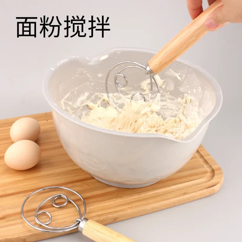 Nuovo Utensile per Torte, Frusta Danese per Impasto in Acciaio Inox, Mixer Manuale per Impasto di Pane Olandese con Manico in Legno, Strumento da Cucina per Pasticceria, Frullatore Artigianale