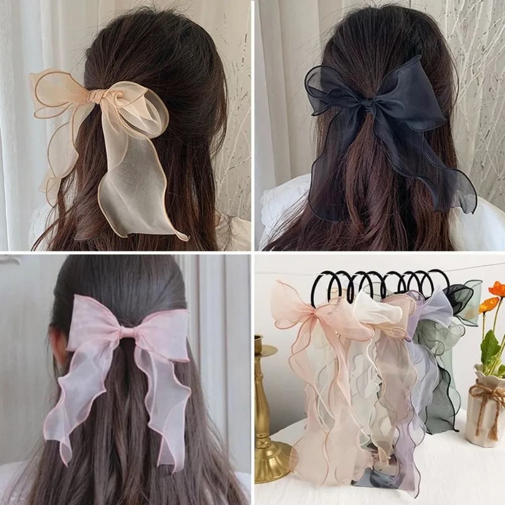 1/5 pz Elastici per capelli in tinta unita con fiocco in pizzo, elastici per coda di cavallo da donna, accessori per capelli da ragazza