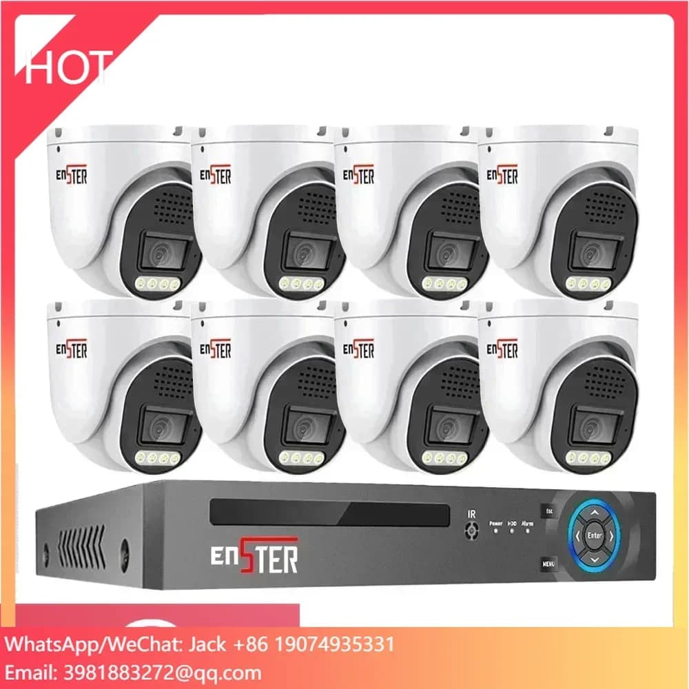 Sistema di Telecamere di Sicurezza CCTV IP con Dome Metallico, 8 Canali, Rilevamento Facciale, IP66, H.265, 4K 8MP, Cablato POE per Interni