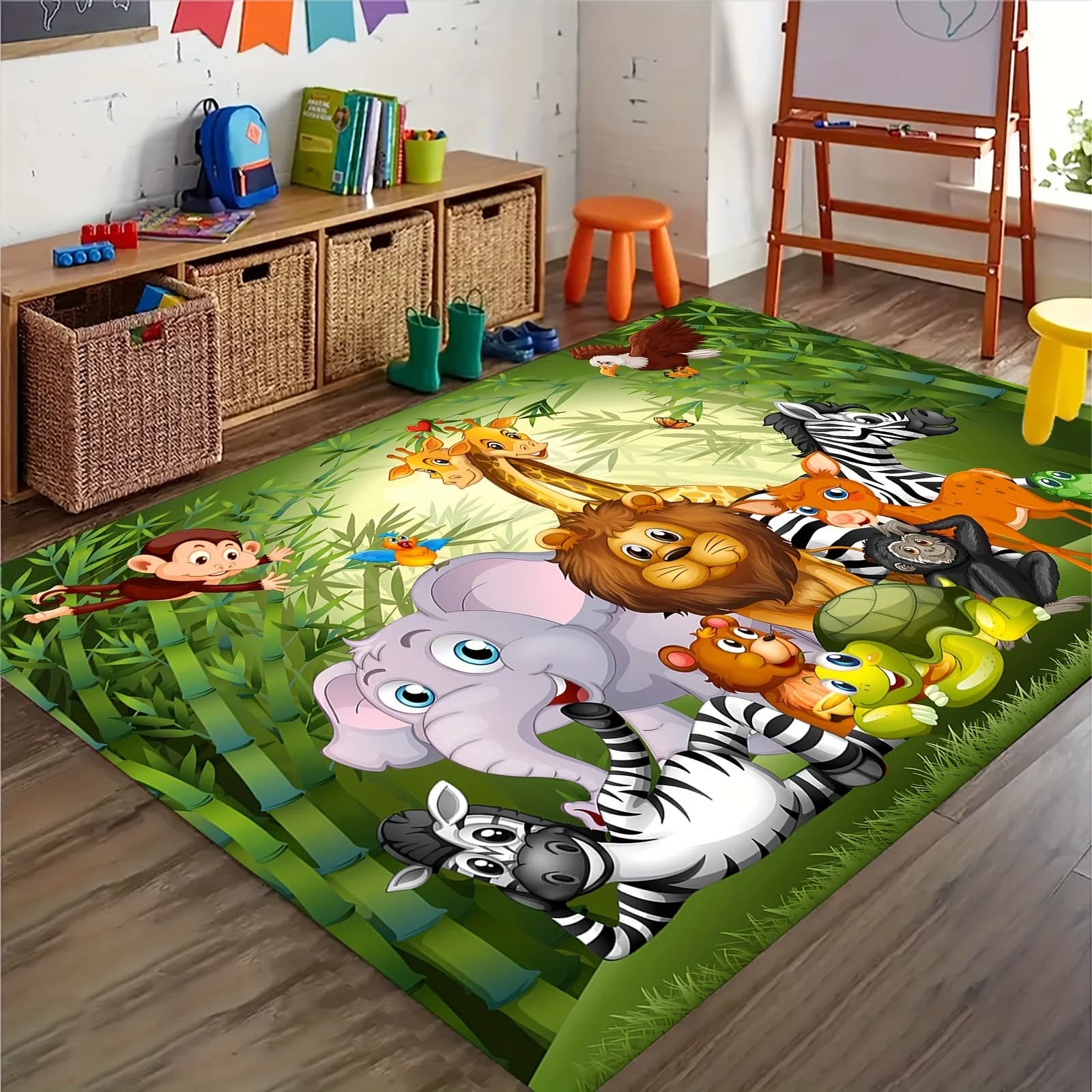 VIKAMA Tappeto animato a forma di cartone animato, tappetino verde per la protezione degli occhi, tappetino morbido antiscivolo per bambini, tappetino per la cameretta dei bambini, soggiorno, decorazioni per la casa