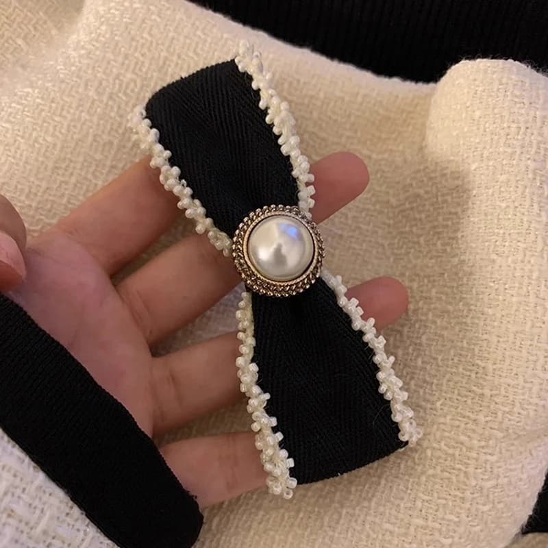 Fermaglio per Capelli con Fiocco di Perle, Elegante Clip Francese per Coda di Cavallo, Fermaglio a Molla, Dolce Fermaglio per Capelli da Ragazza, Fermaglio Laterale per Frangia da Donna, Accessorio per Capelli, Fermacapelli, Decorazione per Capelli