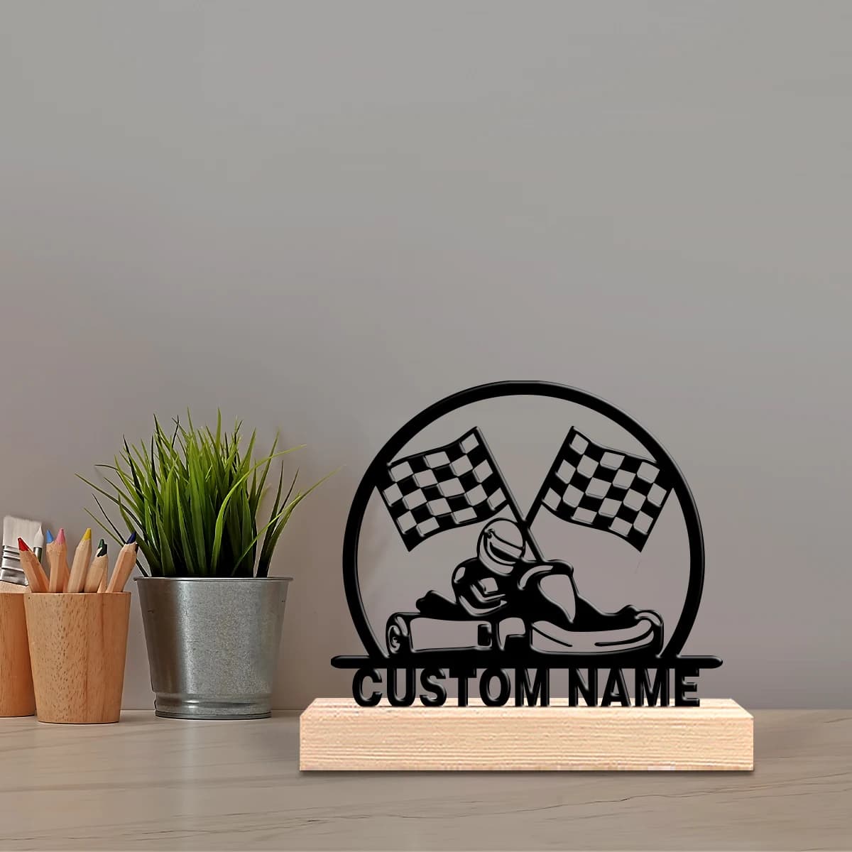 Custom Automobile Pilot Metal Statue with Wood Base, Table Decoration, Astronomical Gift, Ideal
