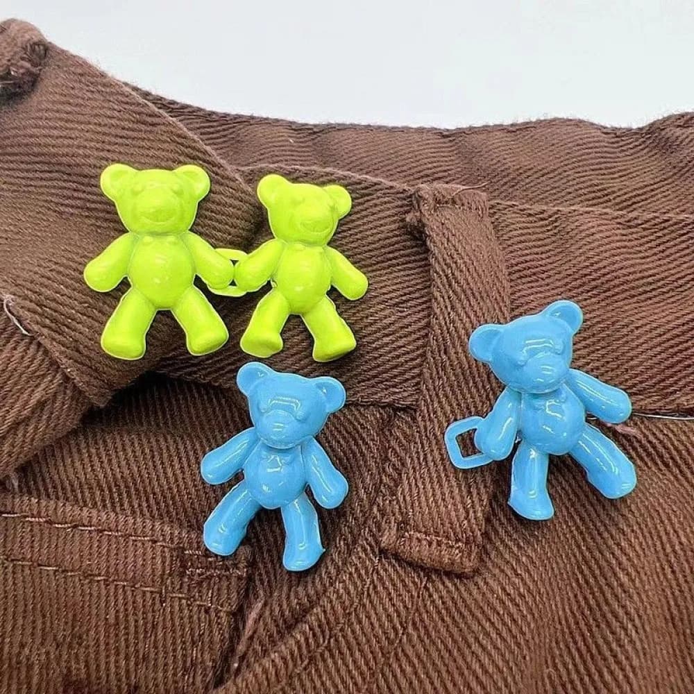 Cute Bear Jeans Waist Tightener Clips, Adjustable Pant Waist Reduction Buttons, Detachable Waist Cinch Pins for Women, 2 Pack (Green & Blue)