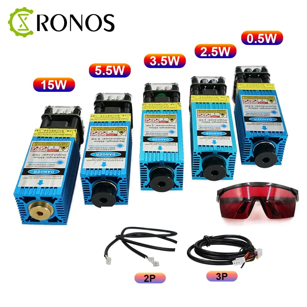 2.5W/3.5W.5.5W 450nm 33mm Adjustable Focus Engraving and Laser Cutting Blue Diode TTL/PWM Control Laser Tube + Glasses