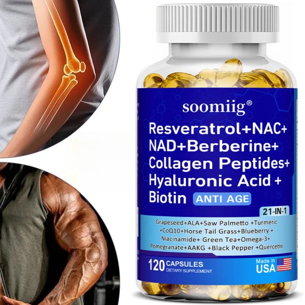 Integratore 21-in-1 - NAD+, Berberina, Acido Ialuronico, Biotina, Peptidi di Collagene da Uva e Mirtillo - Salute di Capelli, Unghie, Pelle e Articolazioni