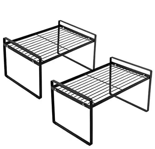 Set di 2 Organizzatori per Ripiani di Cucina, Scaffali per Dispensa, Bagno, Camera da Letto, Ufficio, Tavolo, Scrivania, Struttura in Acciaio Salvaspazio