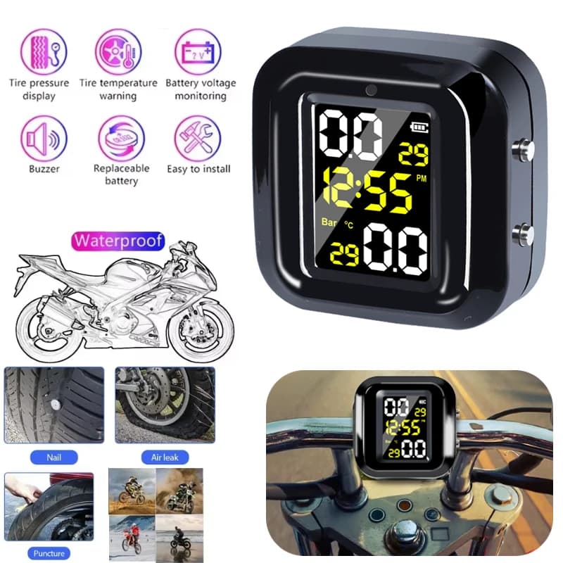 Monitor della pressione dei pneumatici per moto Display digitale LCD Rilevatore di pressione dei pneumatici wireless esterno per moto Sistema di allarme di monitoraggio