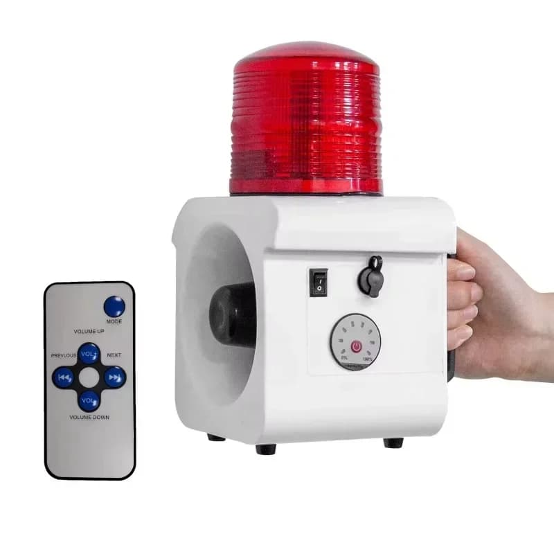 Sirena di allarme portatile per casa e esterno 120dB Corno 12 toni LED Luce stroboscopica Suono Rilevatore di fumo Fuoco IP65