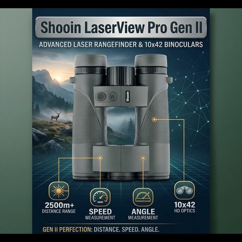 Binocolo Telemetro Laser Shooin LaserView Pro Gen II 10x42 con Misurazione di Distanza/Velocità/Angolo fino a 2500m