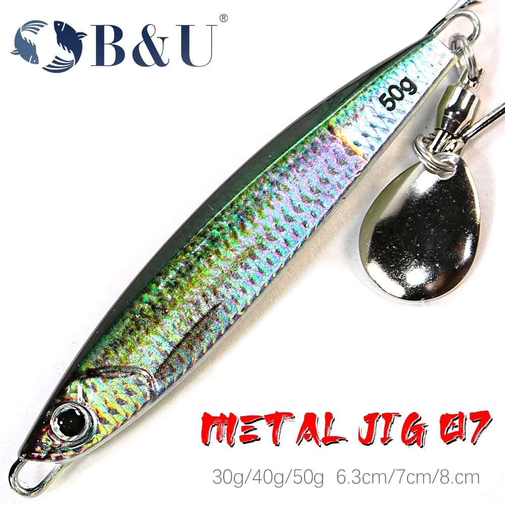 B&U 3D Stampa 30G/40G/50G Casting Jig Shore Metal Jig Lure Acqua salata UV Luminoso Sonaglio Attrezzatura da pesca Esche artificiali Ganci