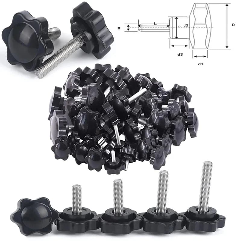 5/10Pcs Plastic Head Thread Star Shape Knurled Thumb Tighten Screw Clamping Grip Knob Screw Wood Plum Bolt M5,M6,M8