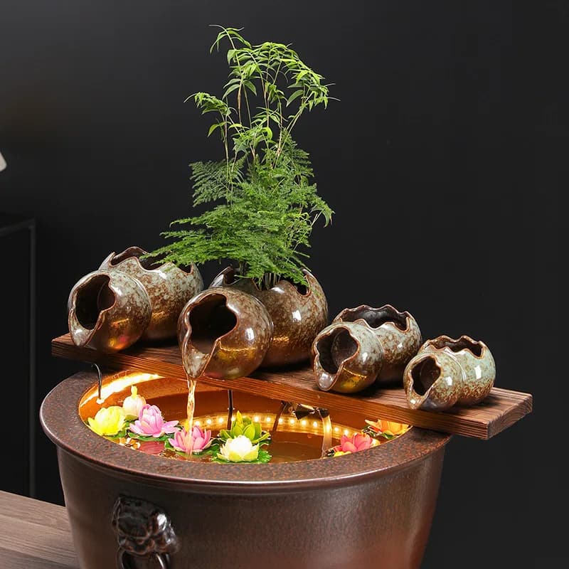 Apertura superiore Circolante Acqua Vaso di argilla Cascata Fontana d'acqua Vaso di argilla Nuova fontana da giardino per esterni Acquario Decorazioni per la casa