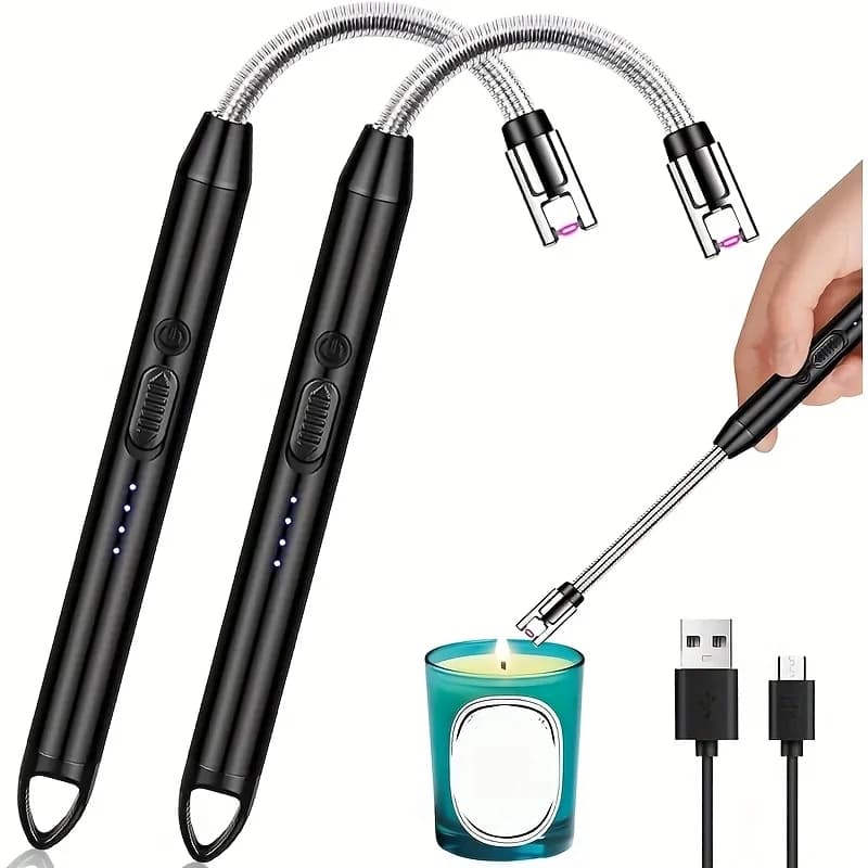 Accendino elettronico elettrico intelligente da 2 pezzi, 360 ° Accendino ad arco ricaricabile USB per candele, gas, strumenti di accensione, regali da uomo