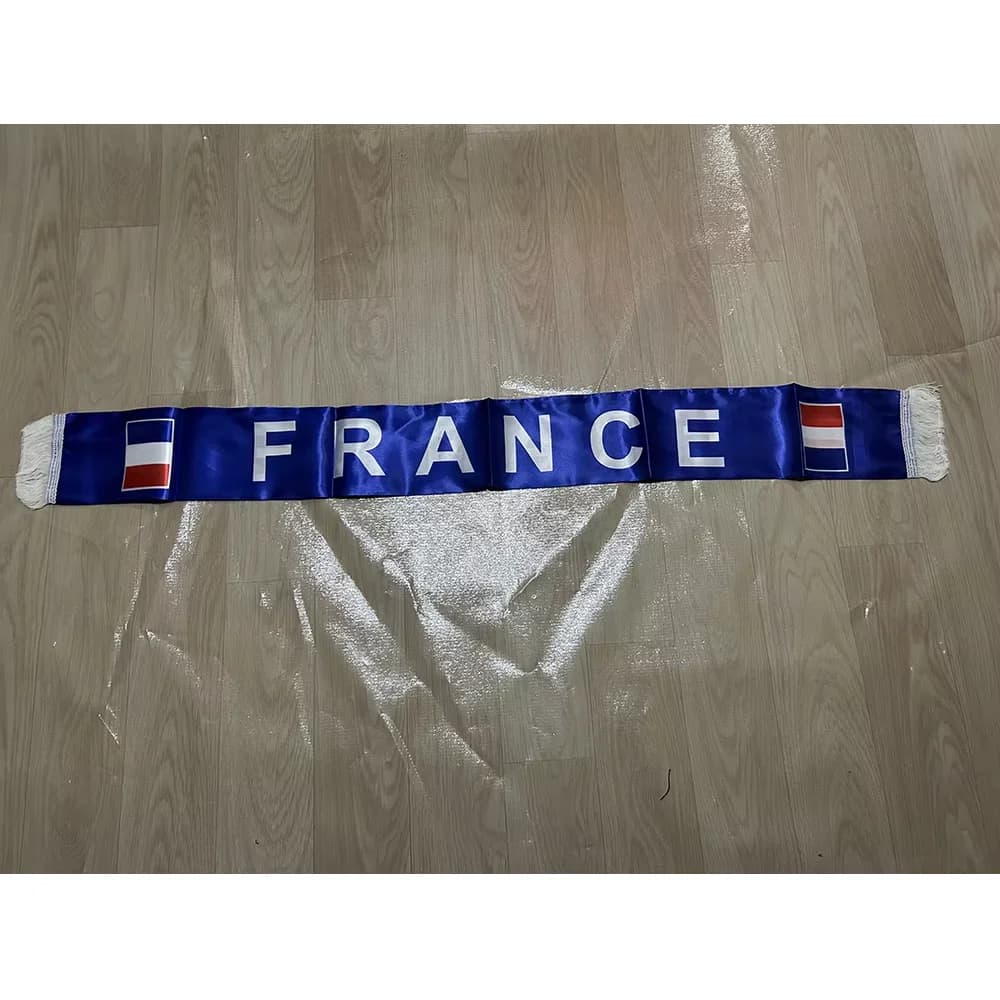 France Scarf 14x135cm Double-sided Printed France Flag Satin French Scarf Suitable for 2026 world cup Sports Events
