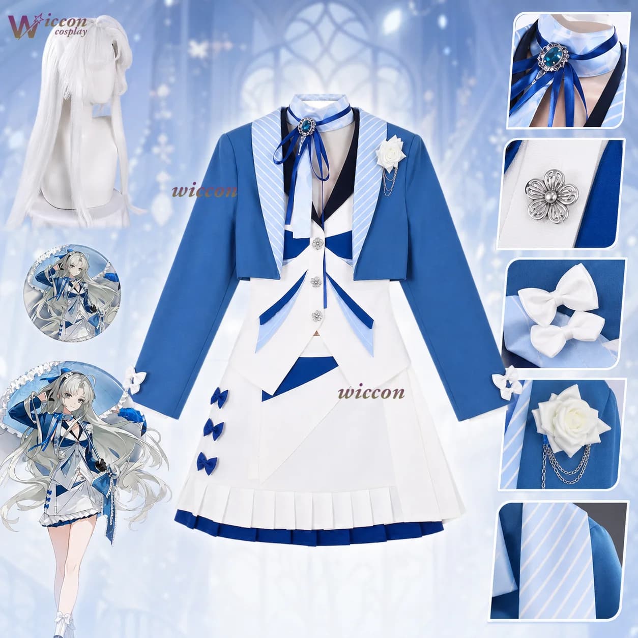Women's Wuthering Waves Carlotta Montelli Cosplay Costume - Sweet Blue Dress, Hallowen/Christmas Anime Outfit