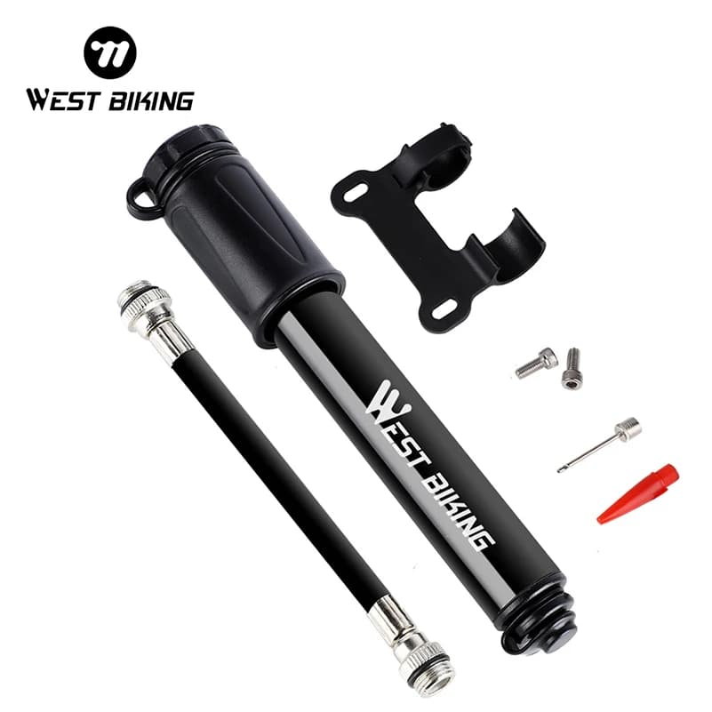 WEST BIKING 100Psi Mini aluminum alloy bike pump air pump for bicycle tyre pump Schrader Presta Valve MTB road cycling pump