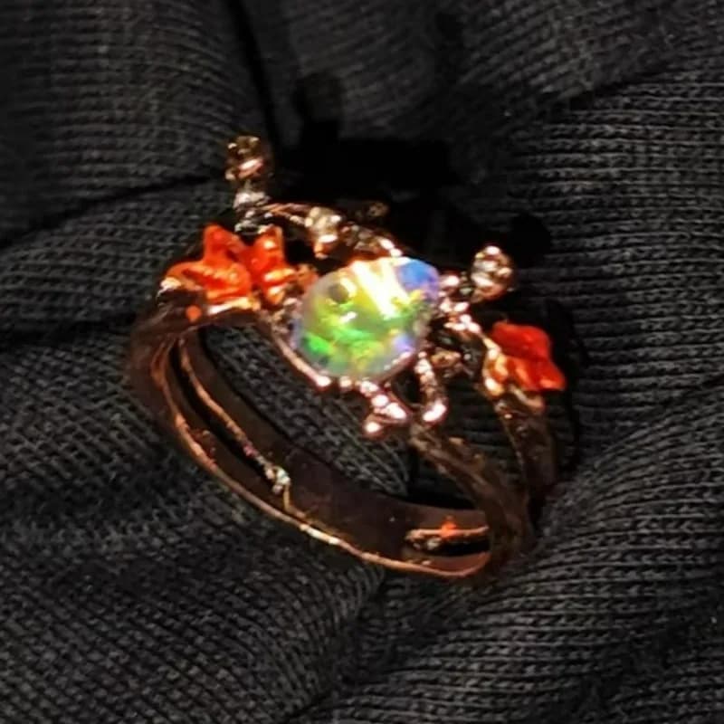 2026 Moonstone rings with maple leaf and old gold twig for women and girls Jewelry accessories with light luxury rings Anniversary gifts