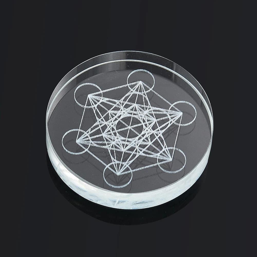 Metatron Cube Espositore in cristallo Base Arcangelo Angelo Sigillo Amuleto sacro Piedistallo in vetro Oggetti da collezione Fermacarte Decor