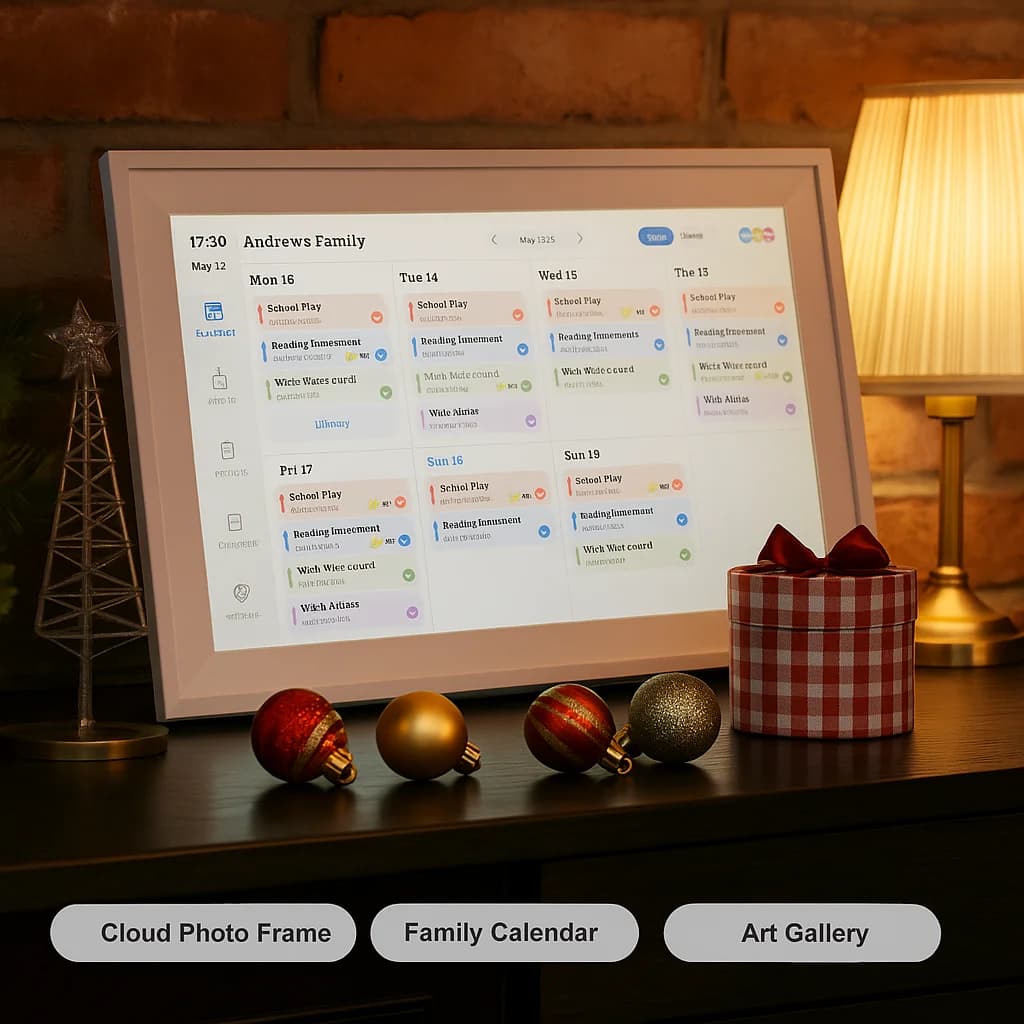 Hindetel 10 inch 2+32GB Digital frame Calendar photo video play touchscreen IPS Display for Family Schedules via ecalendar app