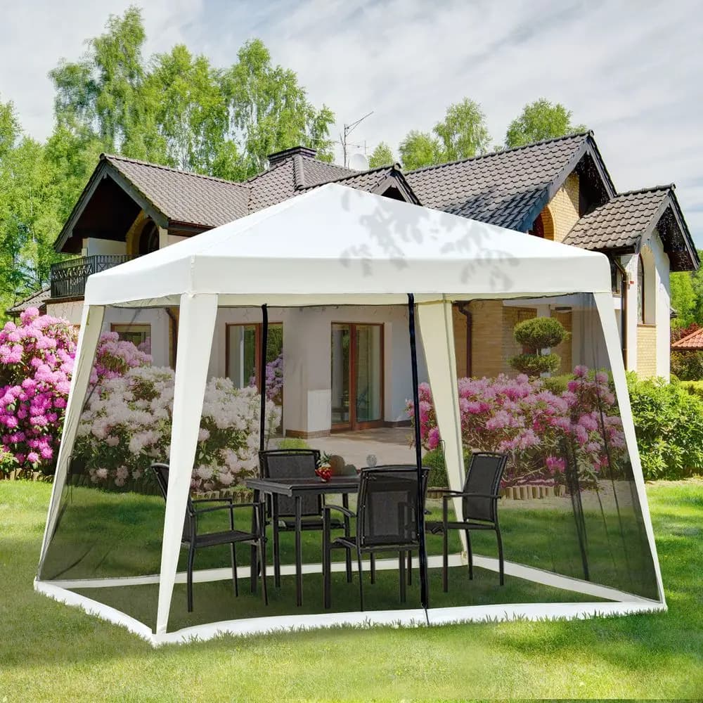 Gazebo per Feste all'Aperto 10x10 con Pareti Laterali in Rete, Tenda Parasole per Patio