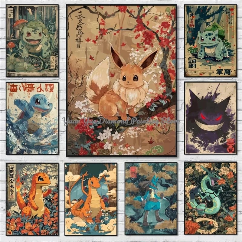 1 pz Kit Mosaico Diamantato 5D Senza Cornice Pokemon Eevee Anime, Decorazione Murale Adesiva per la Casa