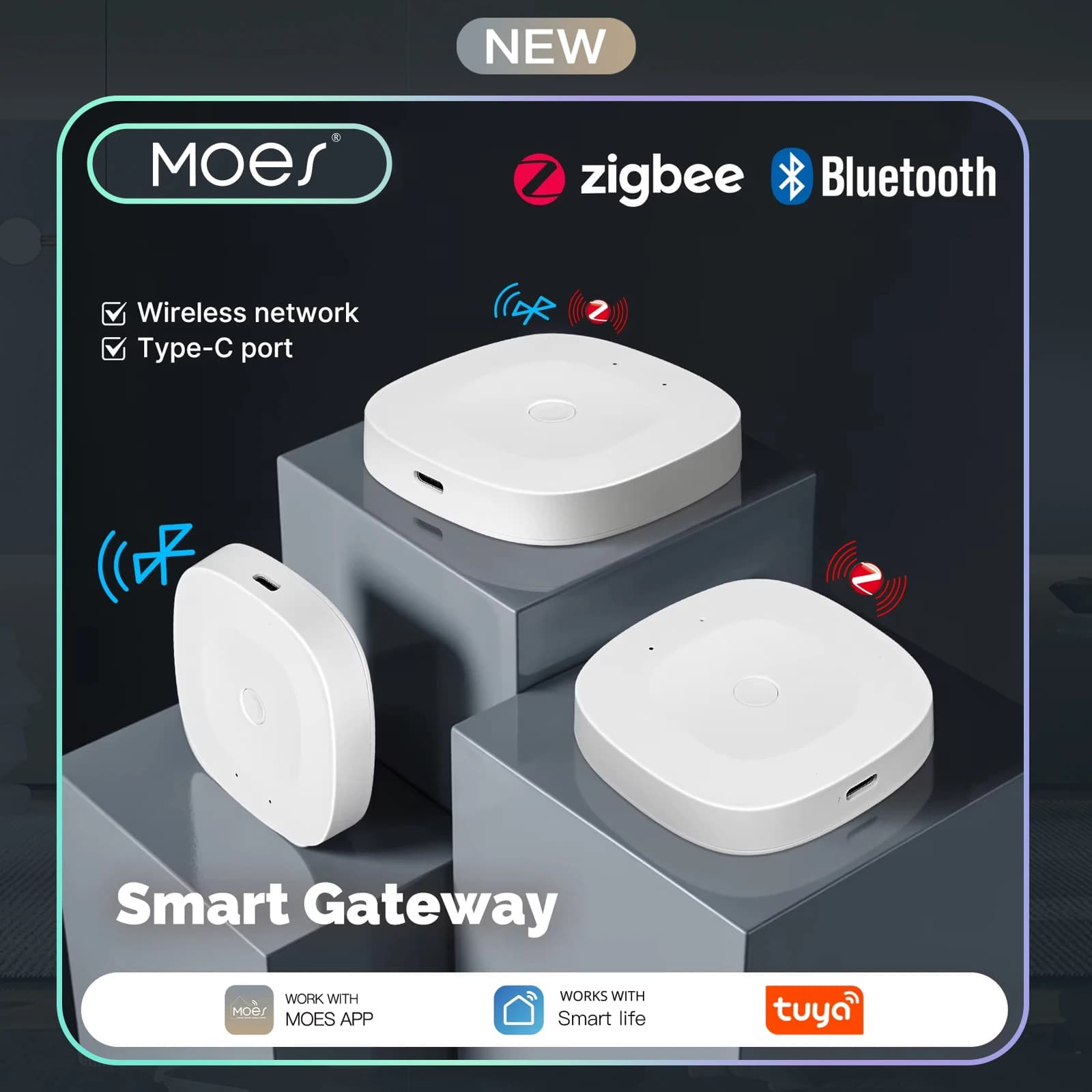 Hub multimodale MOES, gateway Bluetooth ZigBee per Tuya Smart Life, compatibile con Alexa e Google, alimentato di tipo C, connessione WiFi