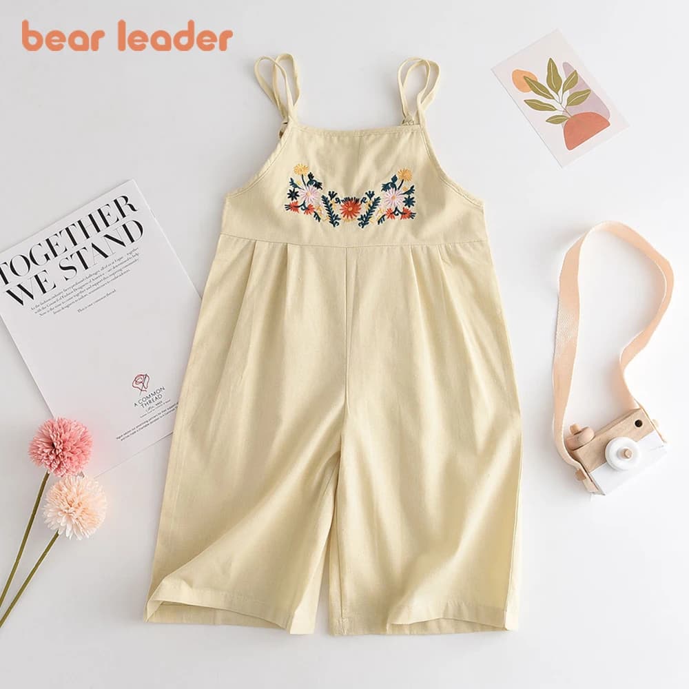 Salopette per Bambine Bear Leader 2026, Pantaloni Estivi in Cotone con Ricamo Floreale, Abbigliamento Moda per Bambini