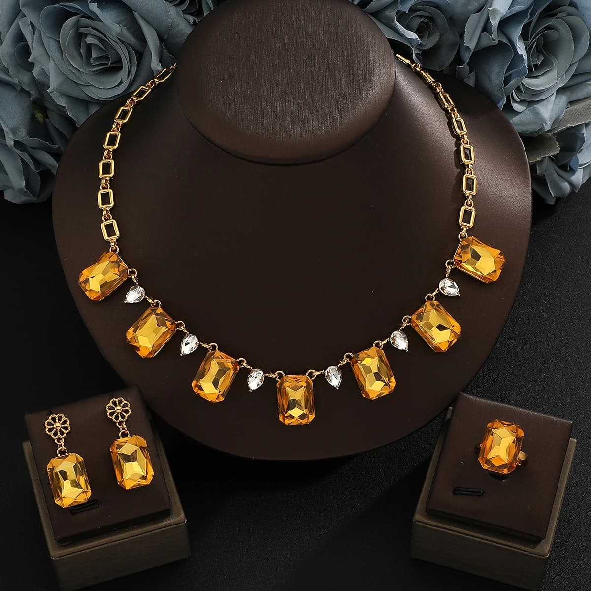 Hot Sale cubic zirconia Jewelry Set for Women Necklace Earrings Ring Set, ,not fade Luxury Bridal Wedding Jewelry Gift