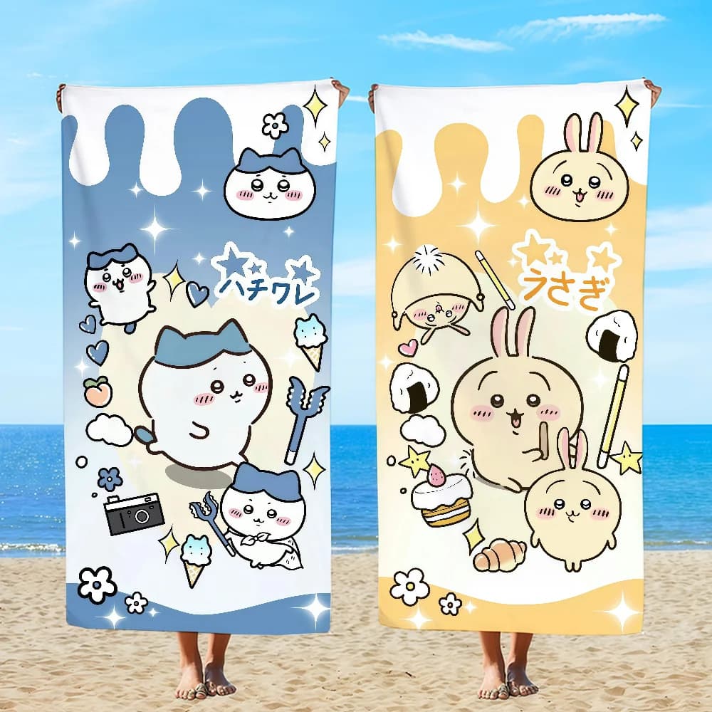 Kawaii C-ChiikawaS Towel Textile Bathrobe Beach Quick-Drying Lightweight Portable Camping Swim Pool Travel