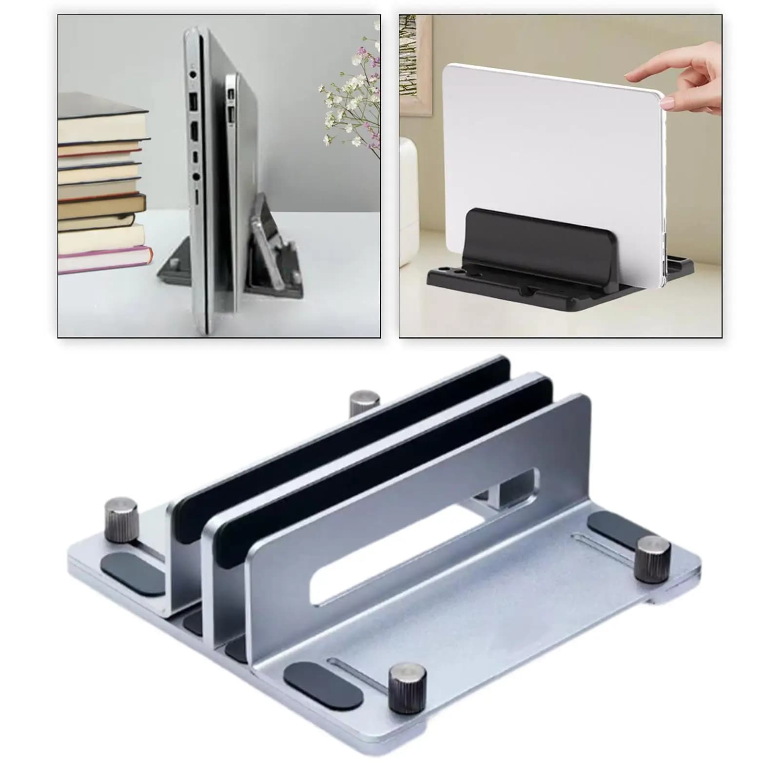 Supporto verticale per laptop Dock regolabile Supporto da tavolo Slot in alluminio Rack per laptop Organizzatore da scrivania per ufficio domestico