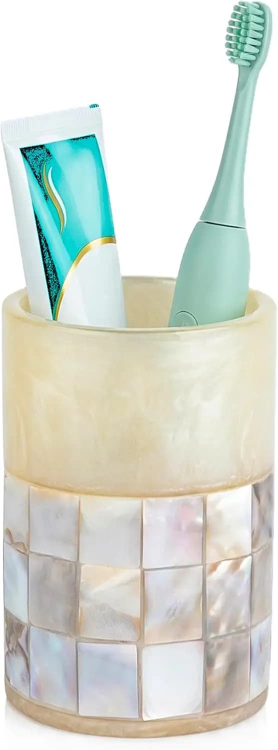 Portaspazzolino da Bagno con Madreperla - Supporto per Spazzolino Elettrico da Lavabo, Adatto per Dentifricio e Spazzolino