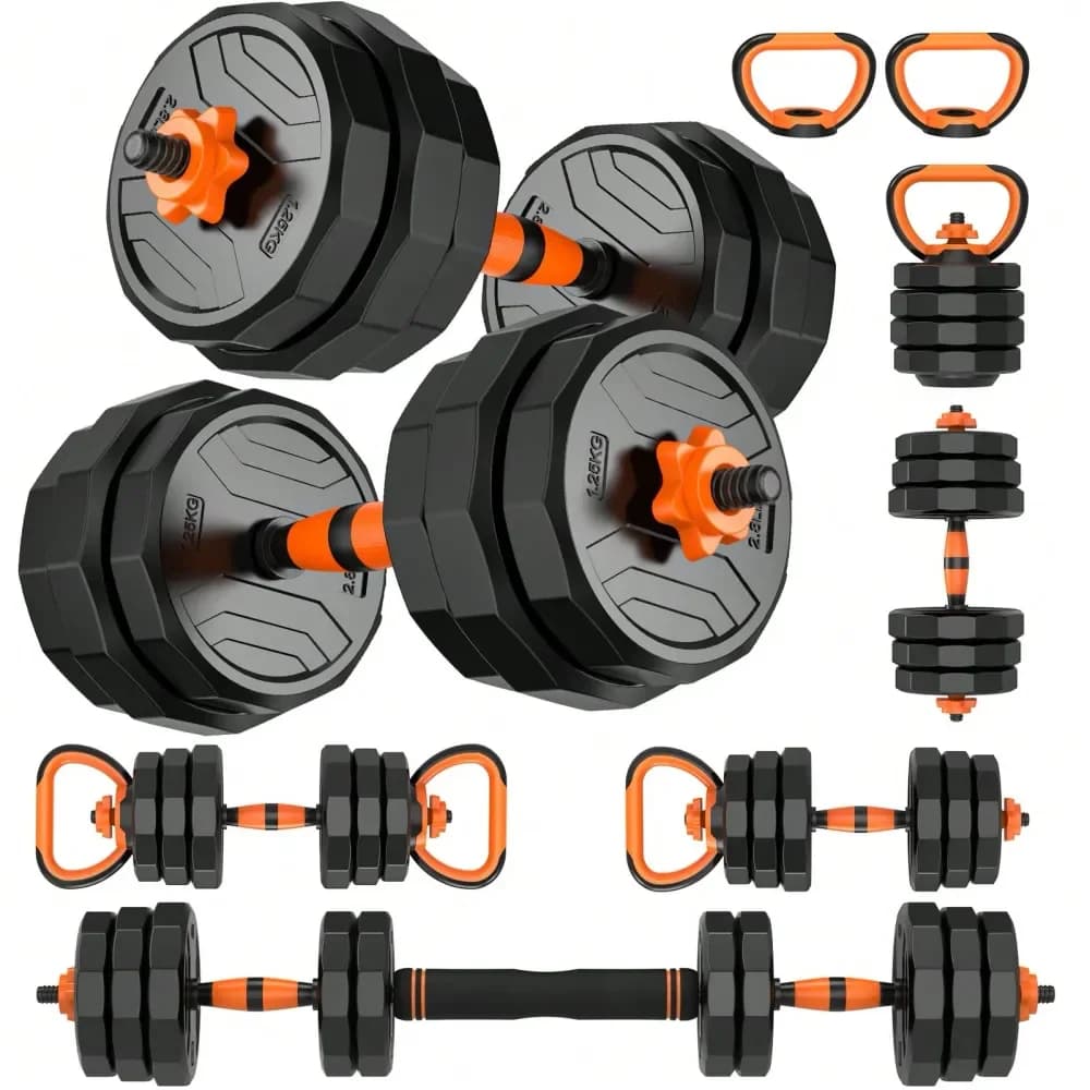 Set di manubri regolabili 6 in 1 da 44 libbre con connettore, utilizzabili come bilanciere, kettlebell, supporto per flessioni, per esercizi fitness