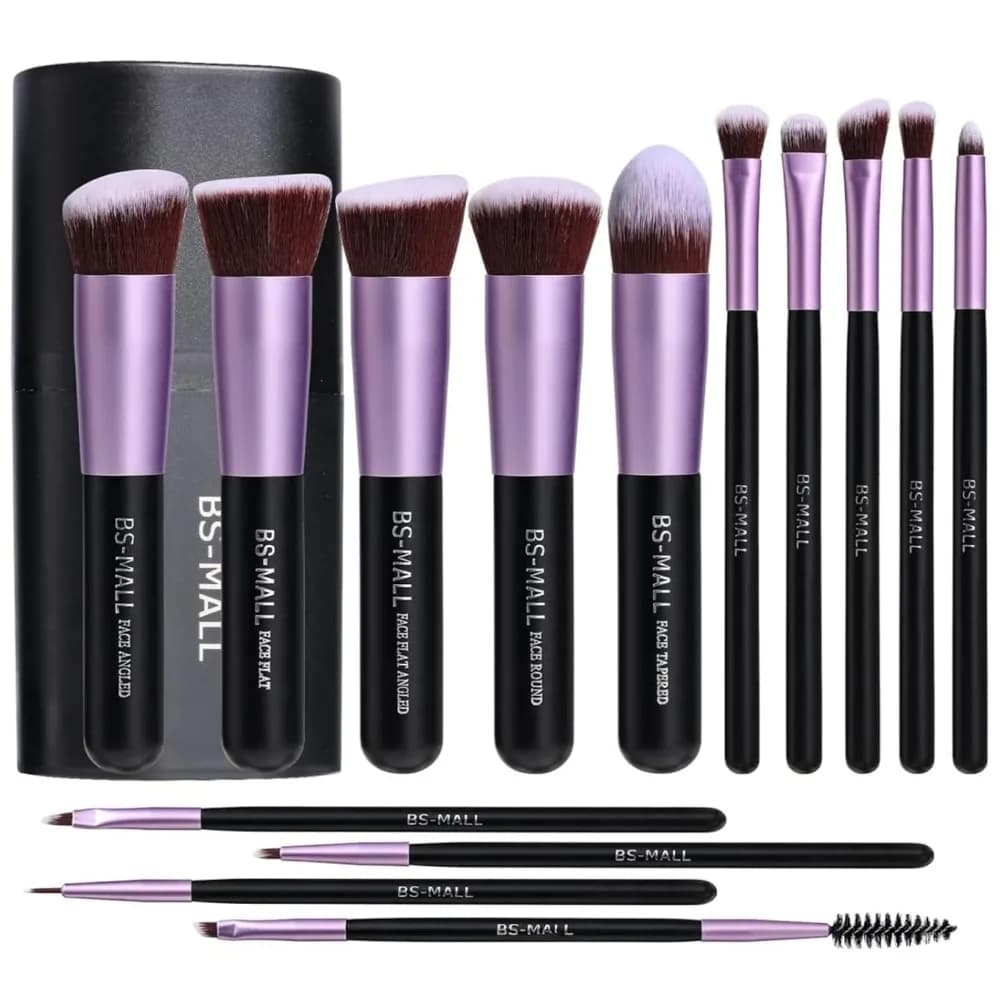 Makeup Brushes Premium Synthetic Foundation Powder Concealers Eye Shadows 14 Pcs Purple for Makeup Beginner or Professional with Travel Case
