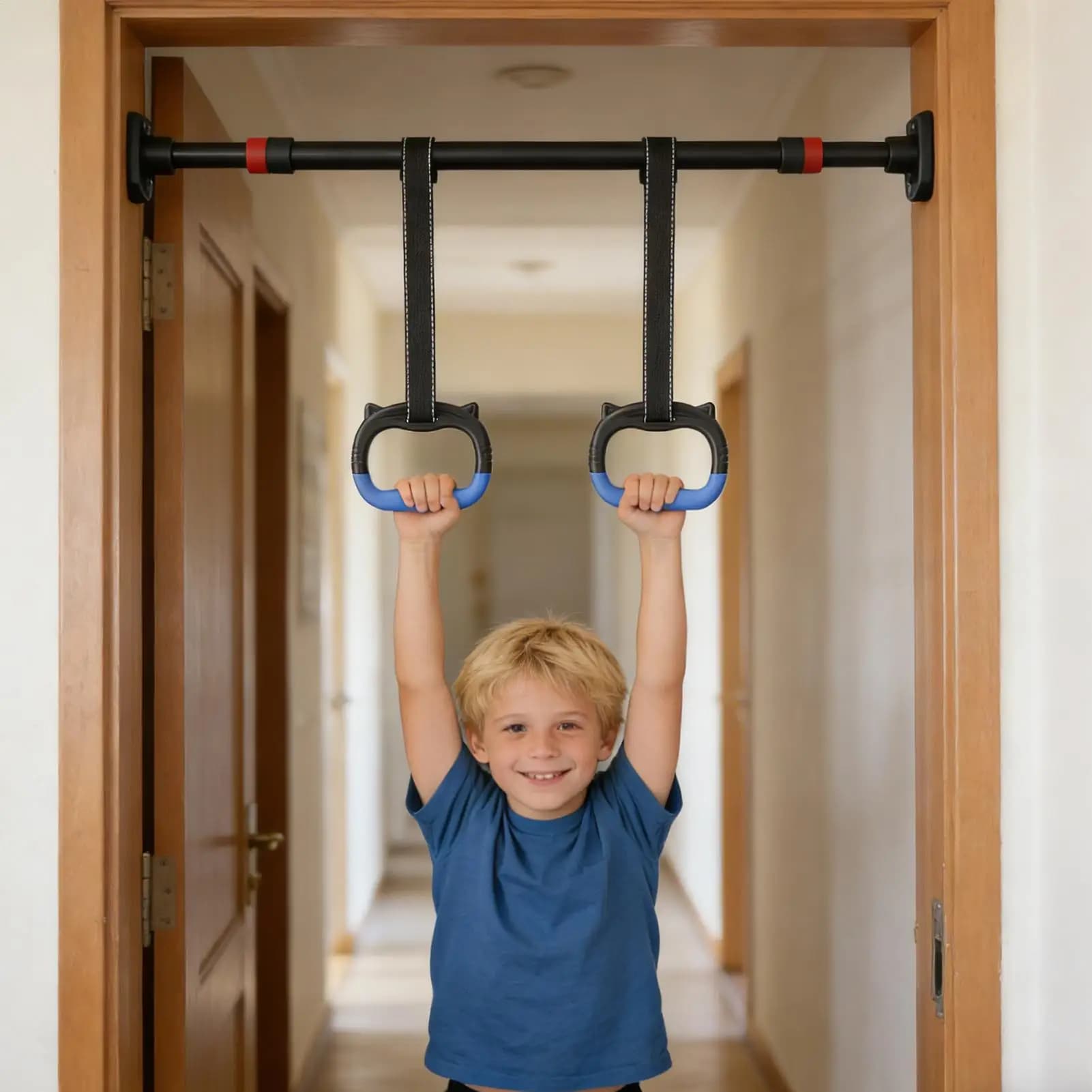 children gymnastics rings indoor fitness training rings Adjustable Workout Straps assistive pull-up rings for Pull up Bar