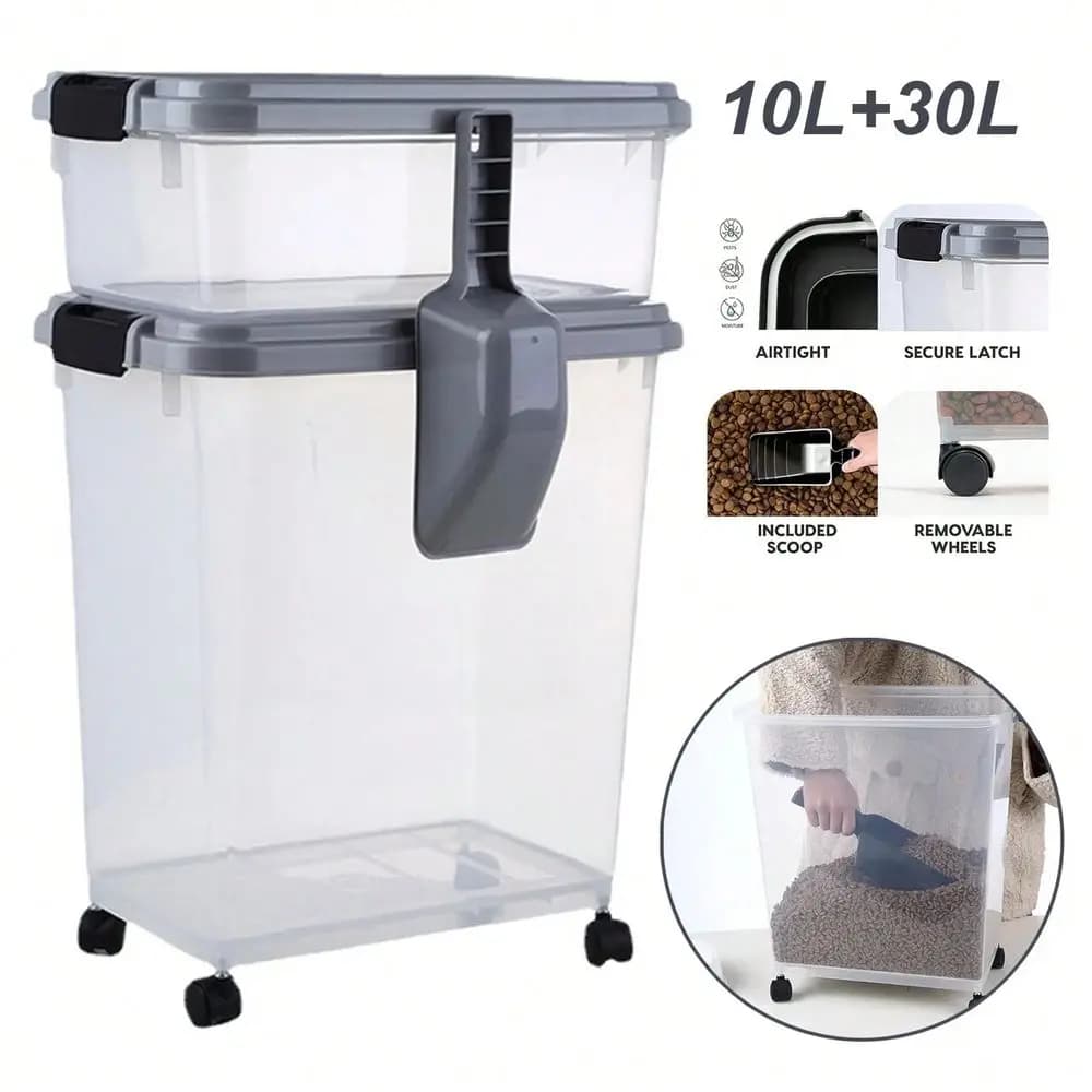 Food Storage Container, 30 Lbs 11 Lbs Combo, Cat Food Storage Container, Dog Treat Container, Airtight, Stackable, 2Cup Scoop,