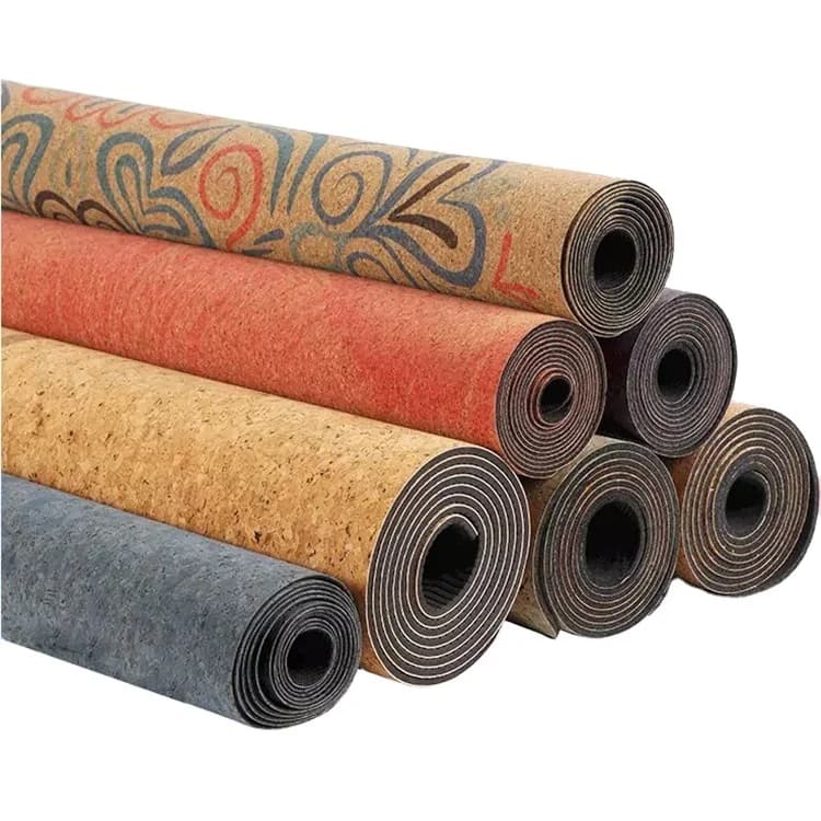 Customized ecological folding fitness natural rubber non-slip cork yoga mat with strap