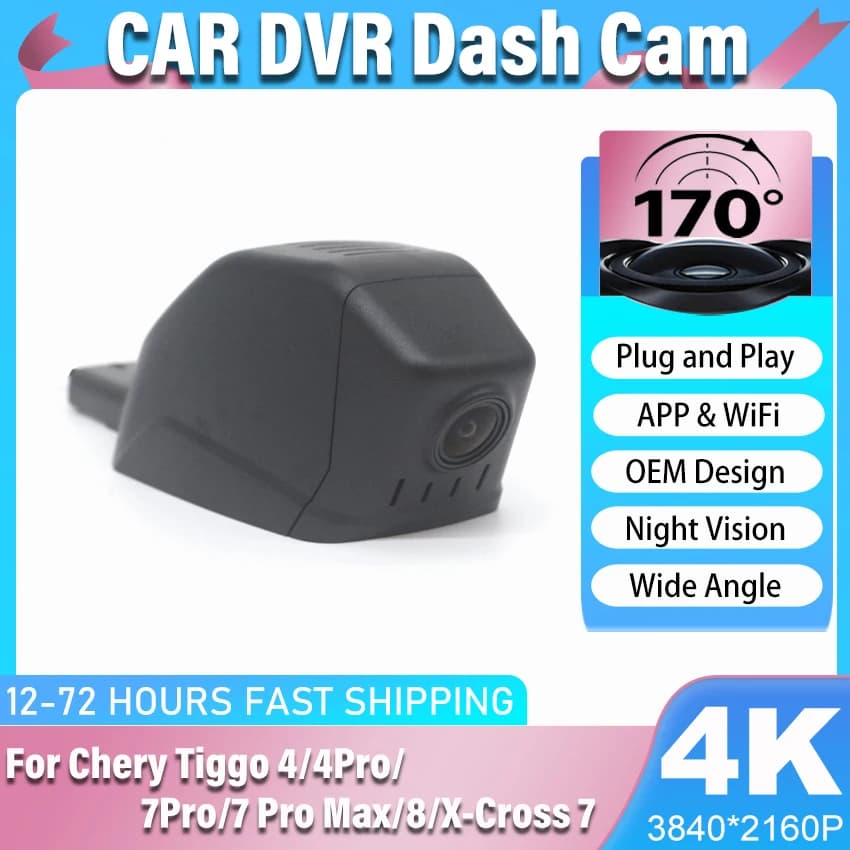 New Video Recorder DVR for Auto 4K HD 2160P Plug and Play WiFi with Double Dash Cam lens for Chery Tiggo 4/4Pro/7Pro/7 Pro Max/8/X-Cross 7