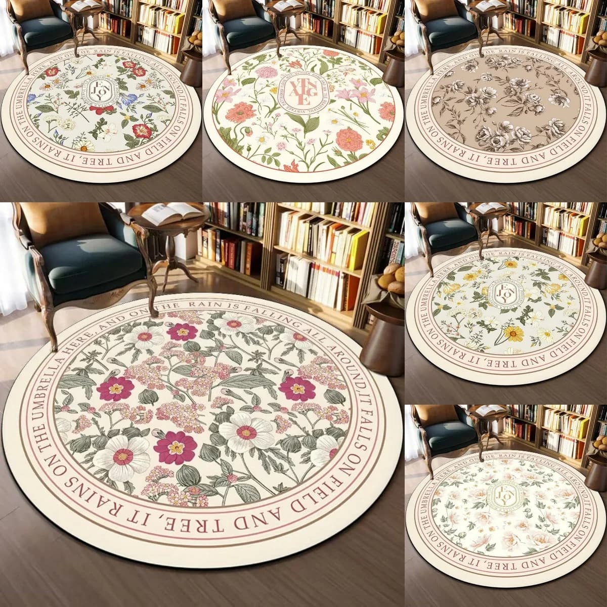 Elegant floral round carpet in French style Carpet for living room couch Decorations for the house Bedroom Comfortable Soft carpet Basket Reading Mat Yoga Mat