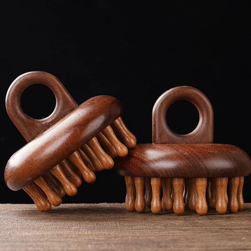 Multifunctional massage comb Portable circular teeth comb Guasha Massage tools Wood therapy scalp massager scalp with ring