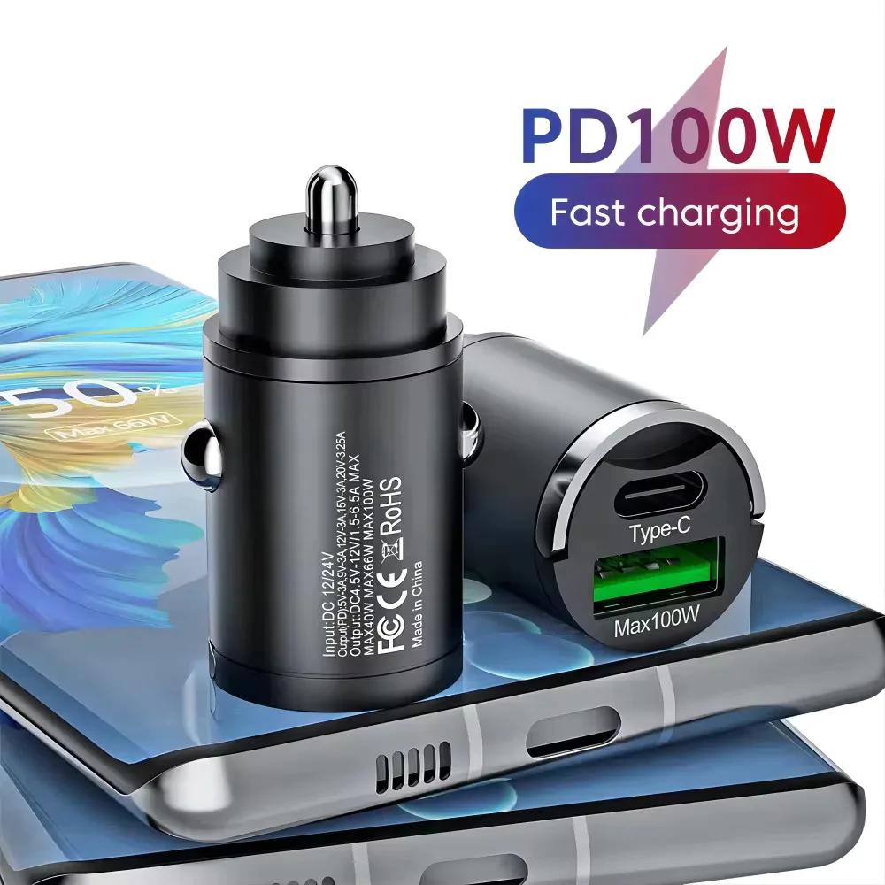 Mini Car Charger 100 W Quick Charging for iPhone QC3.0 Mini PD USB Type C Car Charger for Samsung