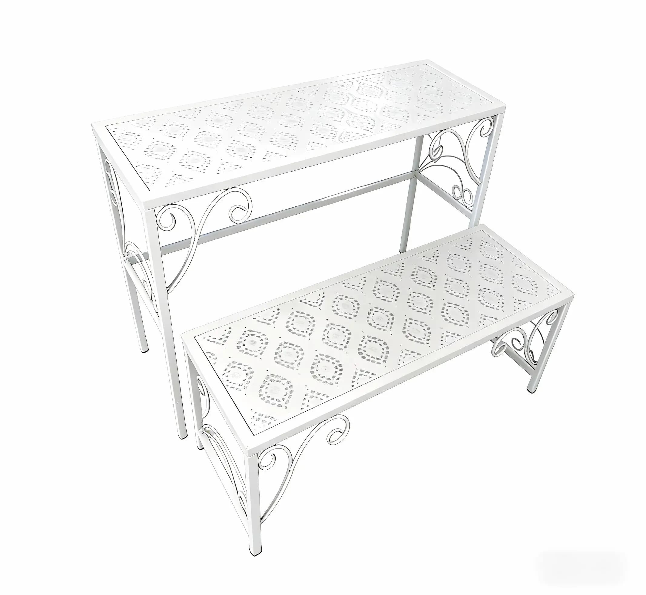 Supporto per piante a 2 livelli in ferro battuto, resistente alla ruggine, per patio, giardino, balcone