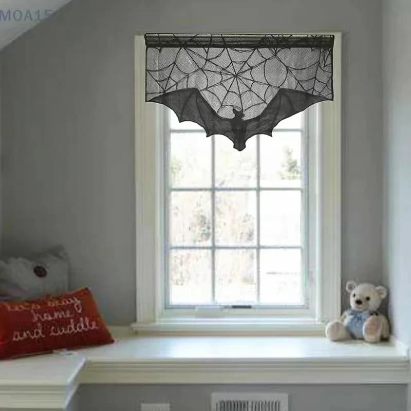 1pc tenda di pizzo pipistrello nero ragno tovaglia di Halloween camino mensola sciarpa copertura Halloween casa camera ragnatela decorazione horror