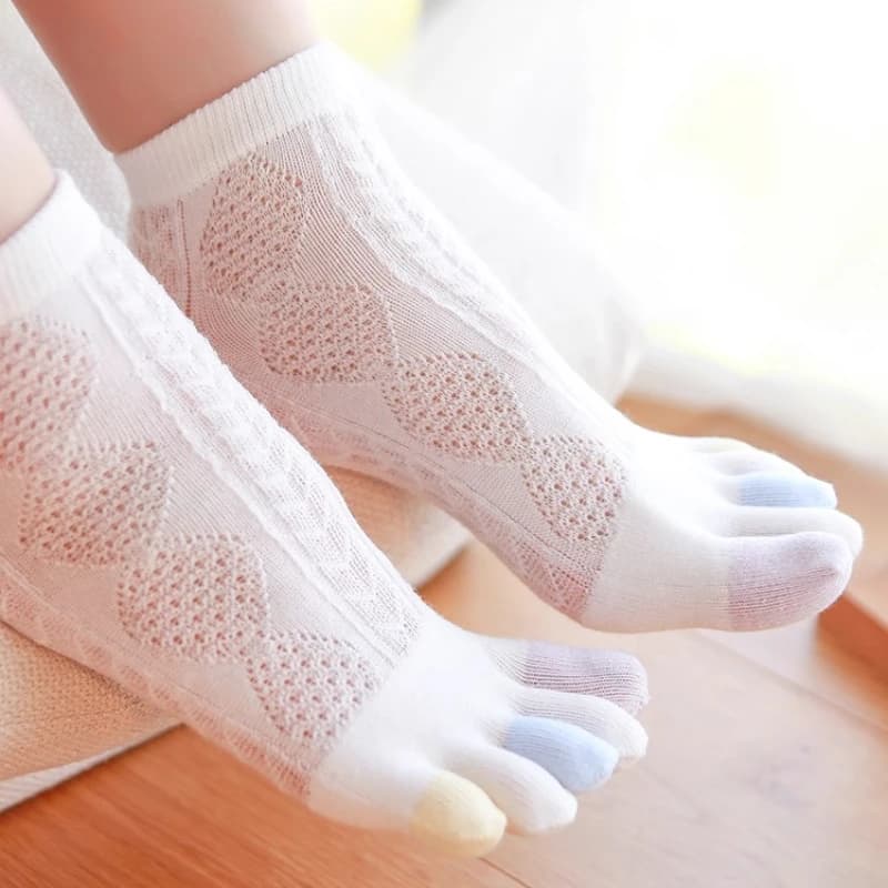 4 paia di calzini estivi da donna a cinque dita in cotone sottile con motivo twist, calzini con dita dei piedi in cotone a rete a tubo corto leggero cavo