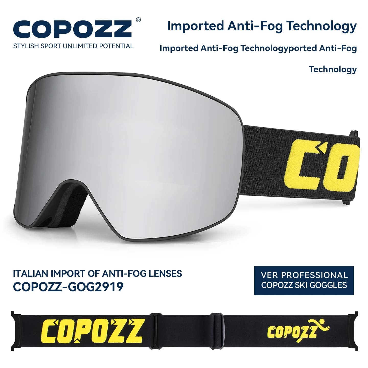 COPOZZ Occhiali da sci cilindrici Maschio Femmina Doppi strati Occhiali da snowboard Adulto Anti-appannamento UV400 Skate Occhiali da sci Occhiali