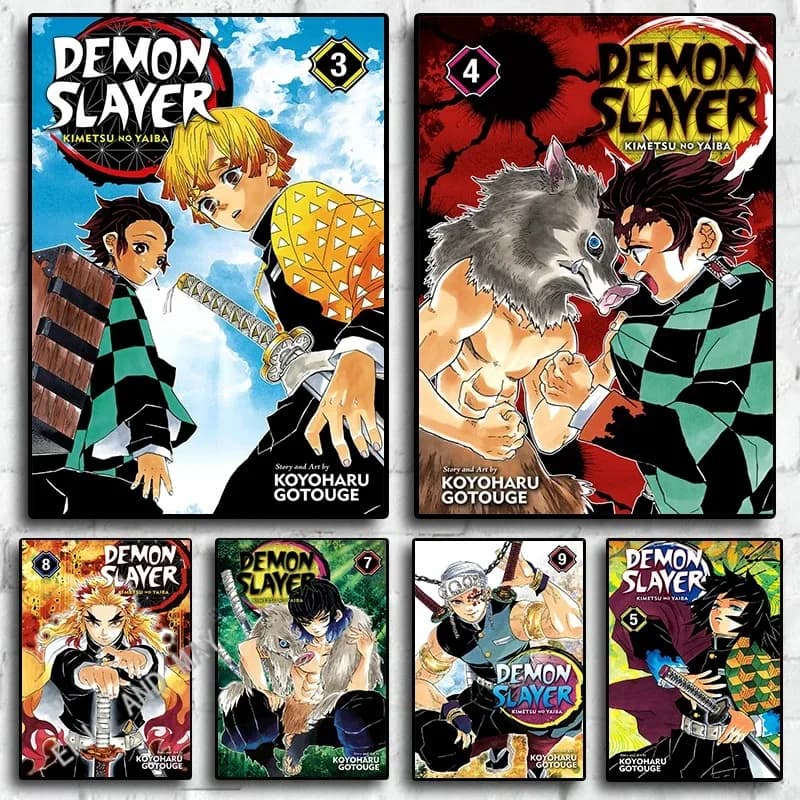 Pop Anime Japan Figure Demon Slayer Poster tutti i personaggi estetica Manga Cover Canvas Print Picture Wall Art Kids Room Decor