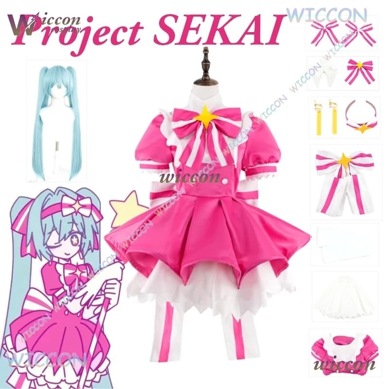 Project SEKAI Retry Now Mikukuku Costume Cosplay Dress Pink Set Full Magic Bacchetta Large skirt Woman Halloween Role game Kawai