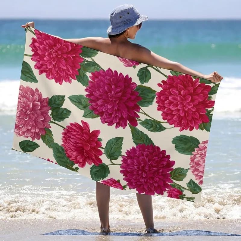 Telo Mare con Stampa Floreale Dalia, Motivo Boho, Asciugatura Rapida, Anti-Sabbia, Assorbente, Leggero, per Spiaggia, Piscina, Viaggi, Campeggio