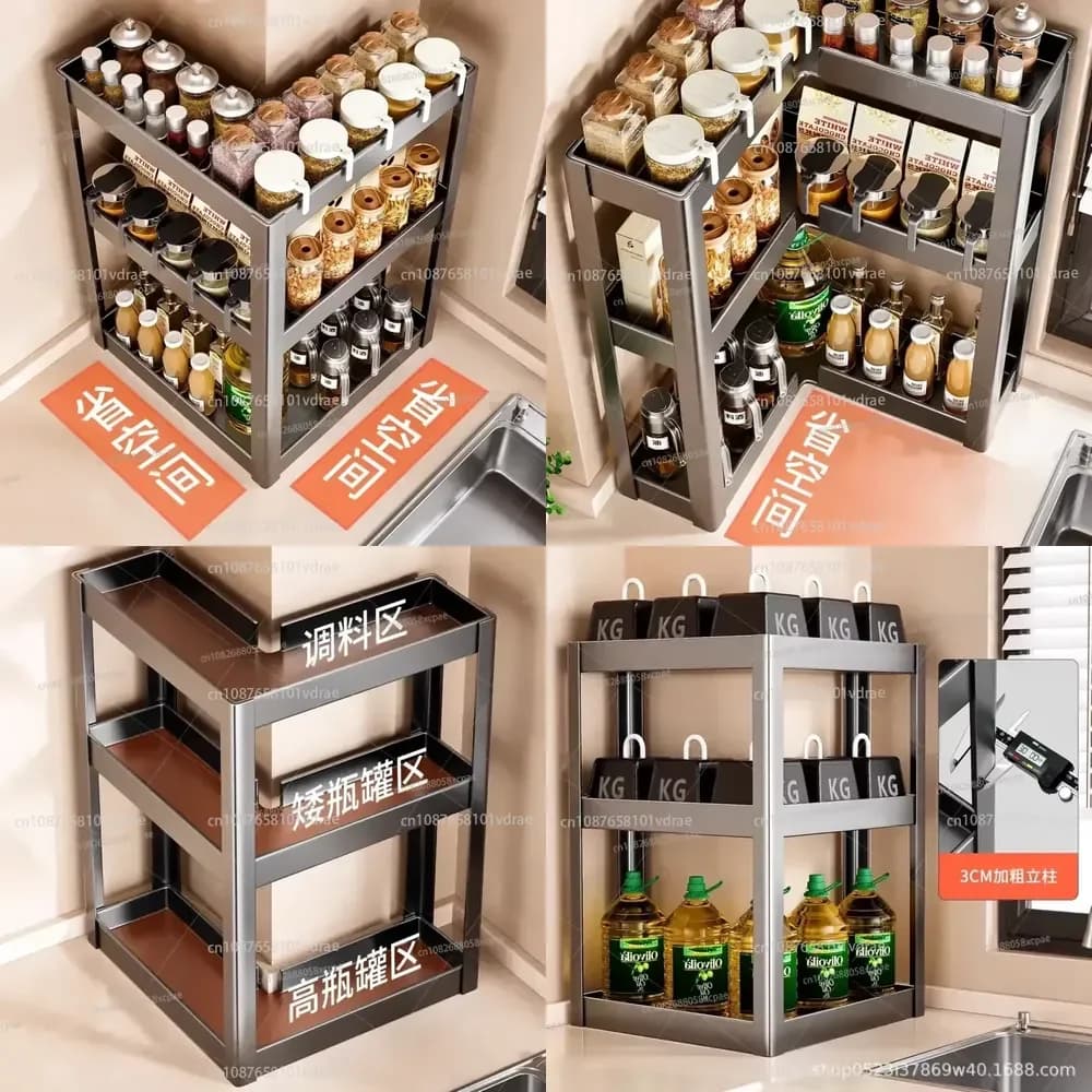 Kitchen Corner Seasoning Rack Multi-functional Countertop Corner Knife Holder Seasoning Storage and Placement