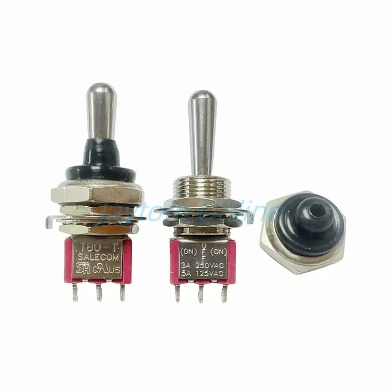 2 pezzi T8014A-Z1 MOM OFF MOM 3 pin (ON) OFF (ON) T80-T 12mm montaggio a pannello mini interruttore a levetta momentaneo con cappucci impermeabili