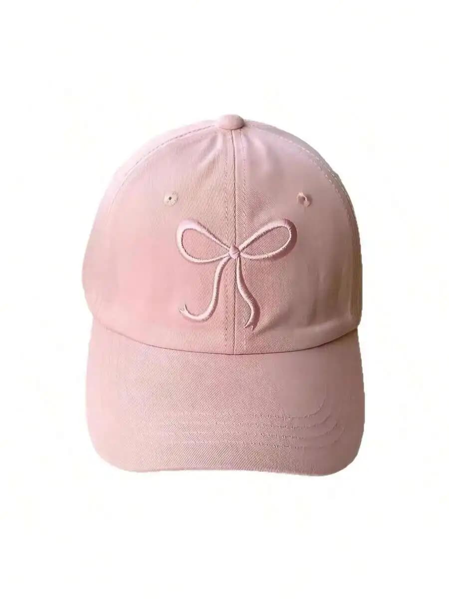 Cappellino da baseball ricamato con fiocco rosa, cappello da sole regolabile in tinta unita per donna